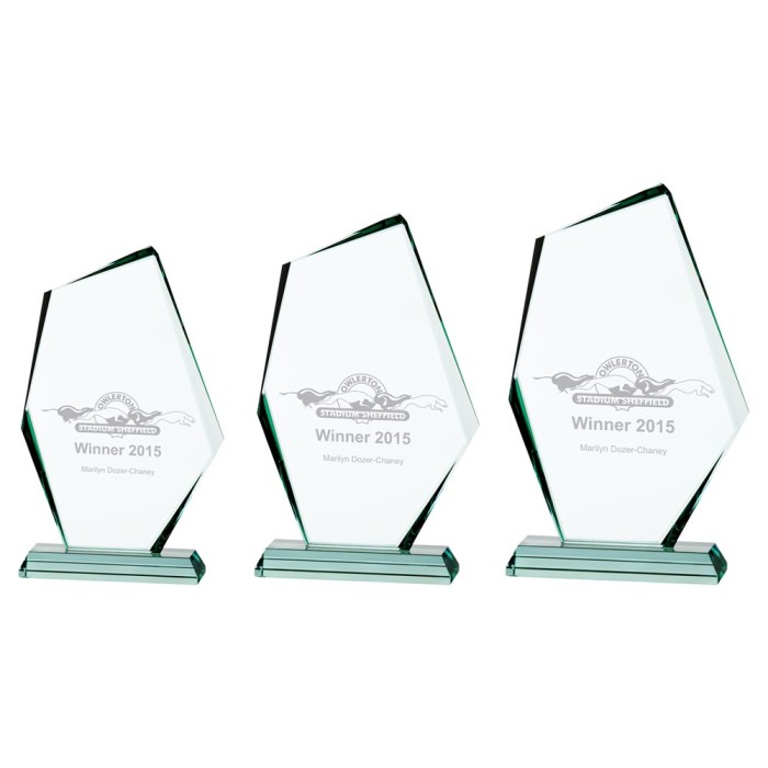 DISCOVERY JADE GLASS AWARD - 3 SIZES - 19CM - 28CM (19MM THICK)